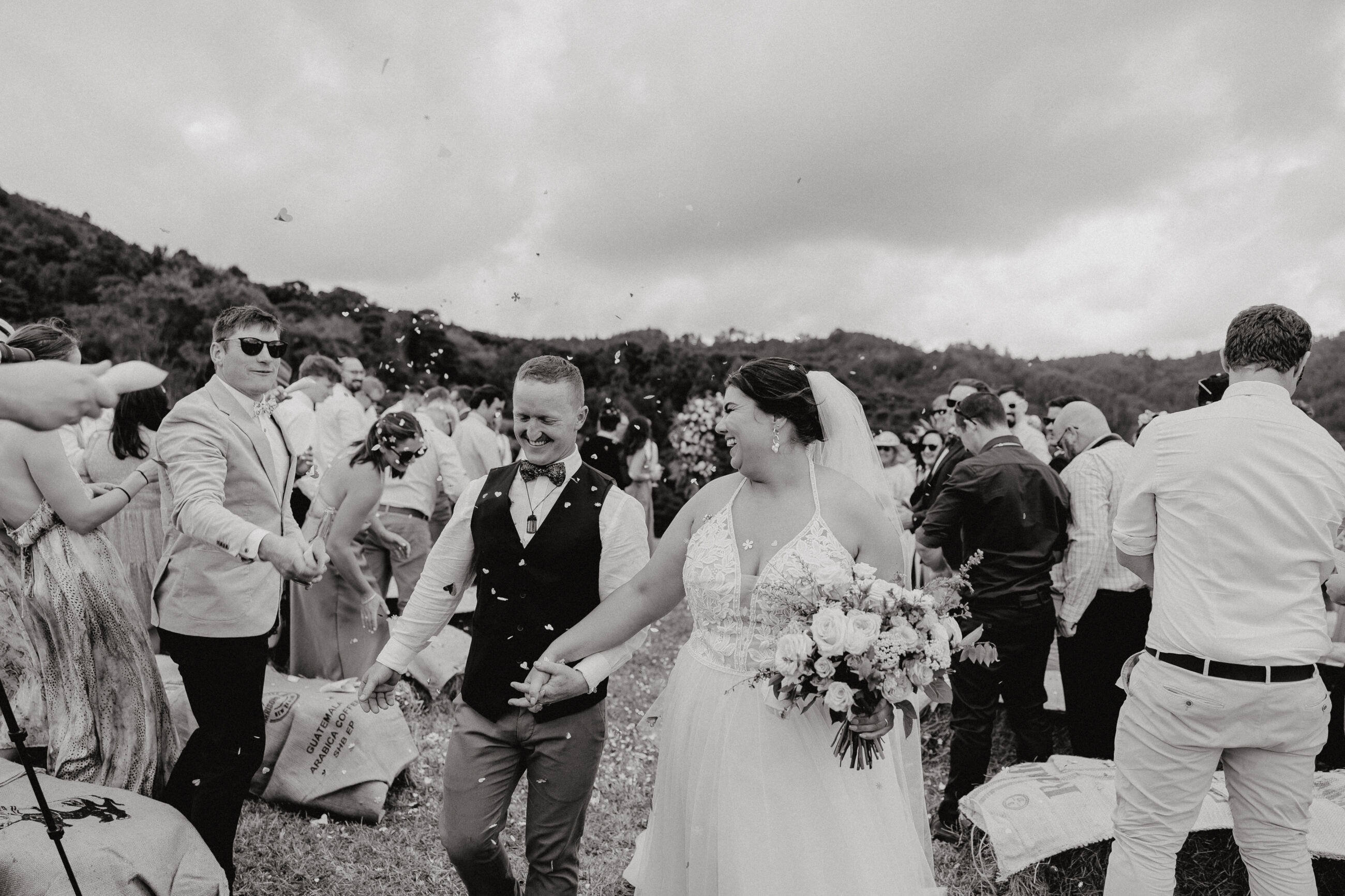 Waiwera Backyard wedding confetti shot